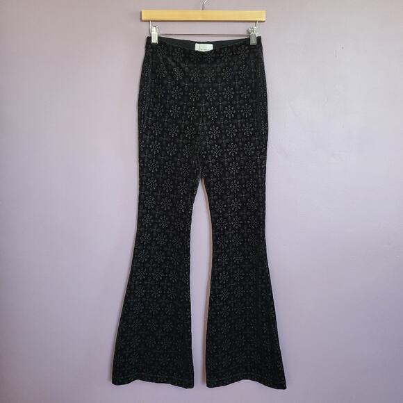 Anthropologie Pants - Anthropologie The Joni Black High Rise Velvet Eyelet Pull On Flare Pants